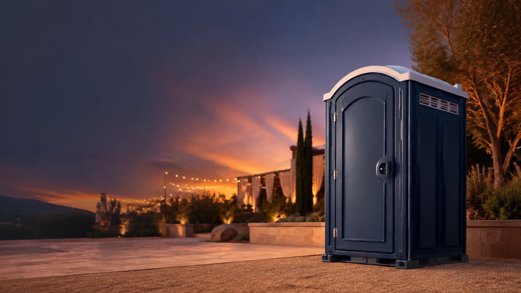 Portable restroom shown for rental planning in Longview, TX